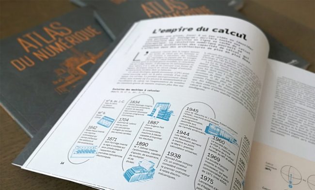 Extrait de la double page « L’empire du calcul » issue de l'Atlas du numérique. Photo : © Patrice Mitrano / Sciences Po