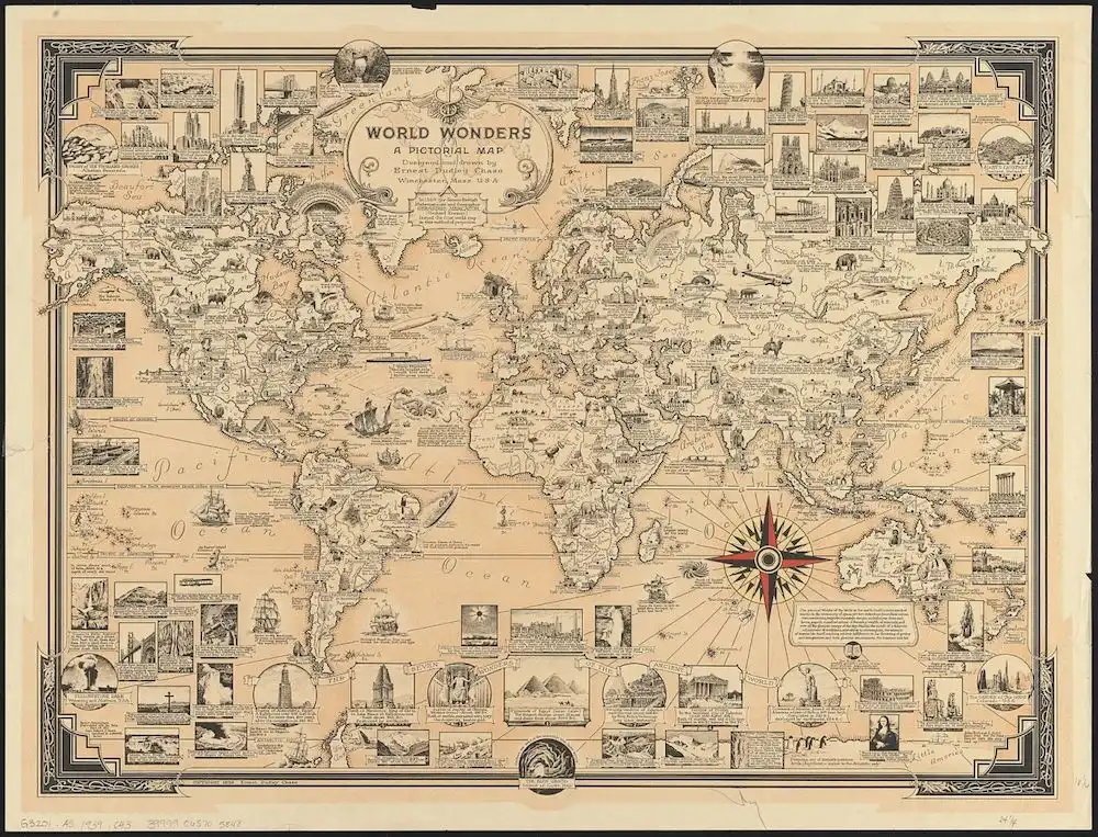 World wonders: A pictorial map by Ernest Dudley Chase. Sourc