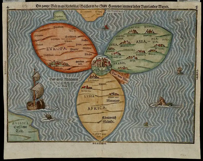 Old Map of the World Die Gantze Welt 1581 CC Public Domain