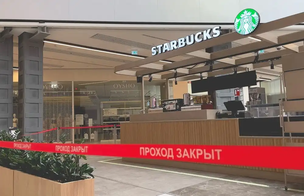 Moscow, May, 4 2022, Starbucks coffee shop closed after the brand suspended all business in Russia.