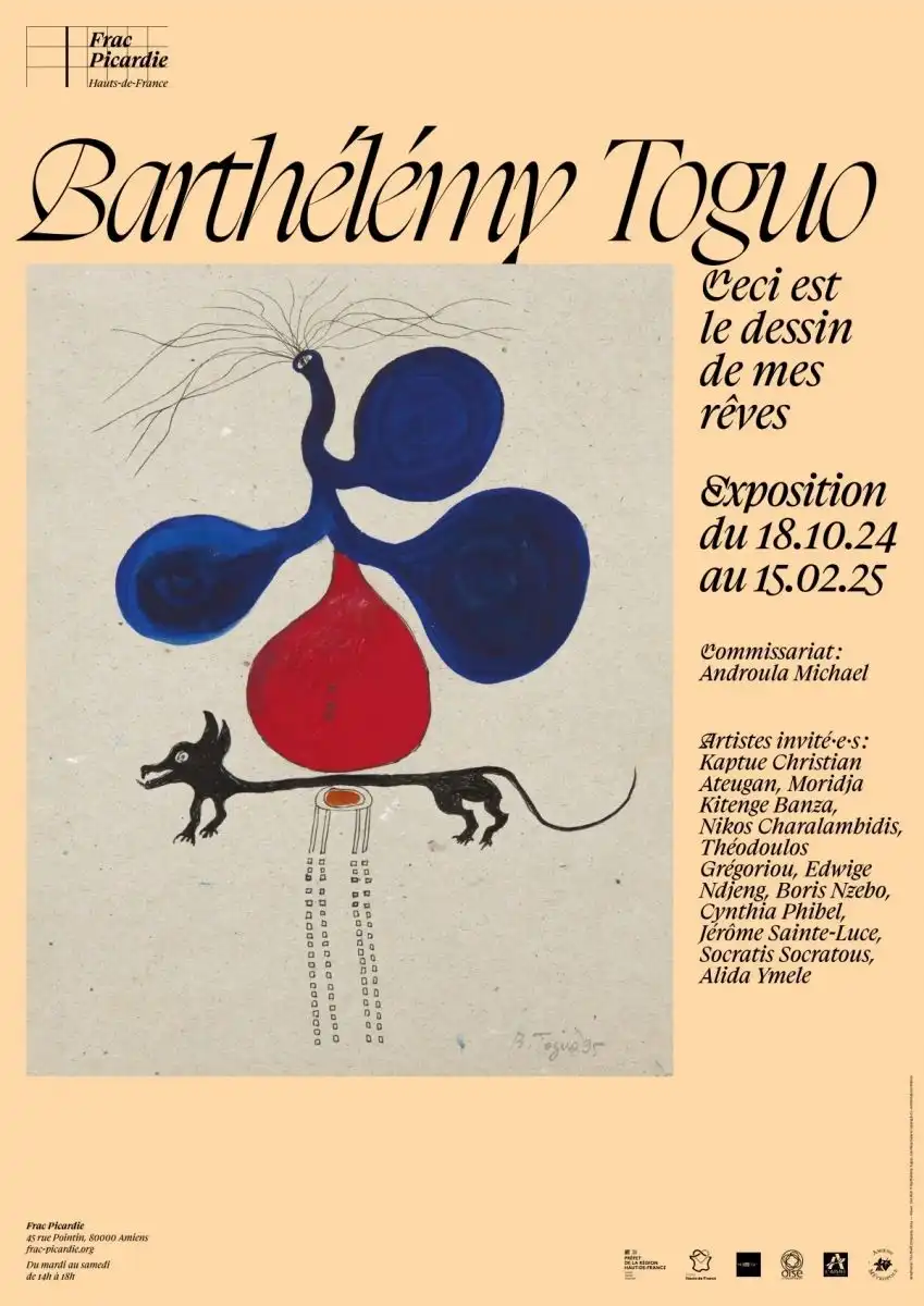 Affiche de l'exposition Ceci est le dessin de mes rêves, Barthélémy Toguo, au FRAC Amiens.