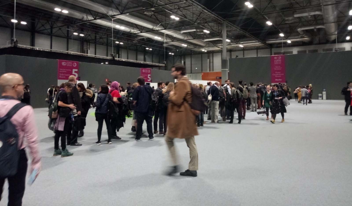 COP 25. People waiting to attend press conference with Greta Thunberg. Photo by Carola Kloeck