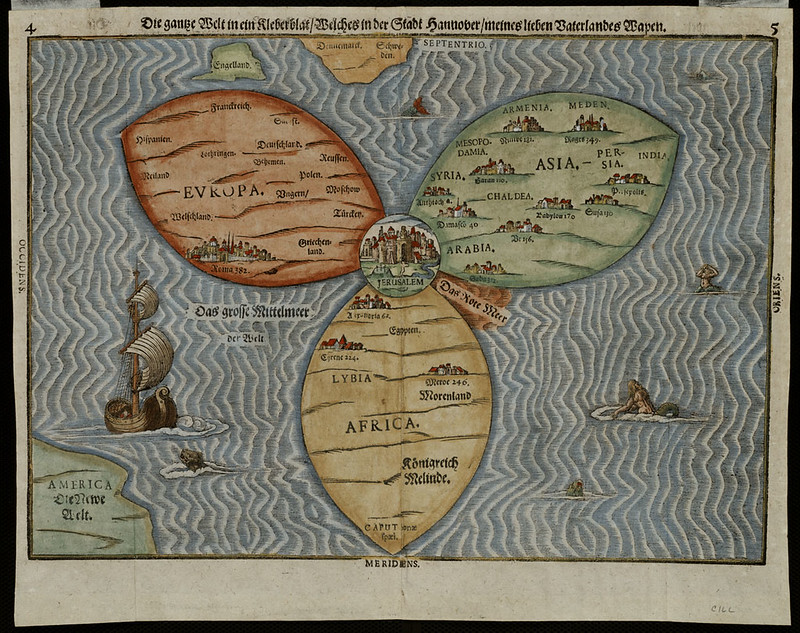 Old Map of the World Die Gantze Welt 1581 CC Public Domain