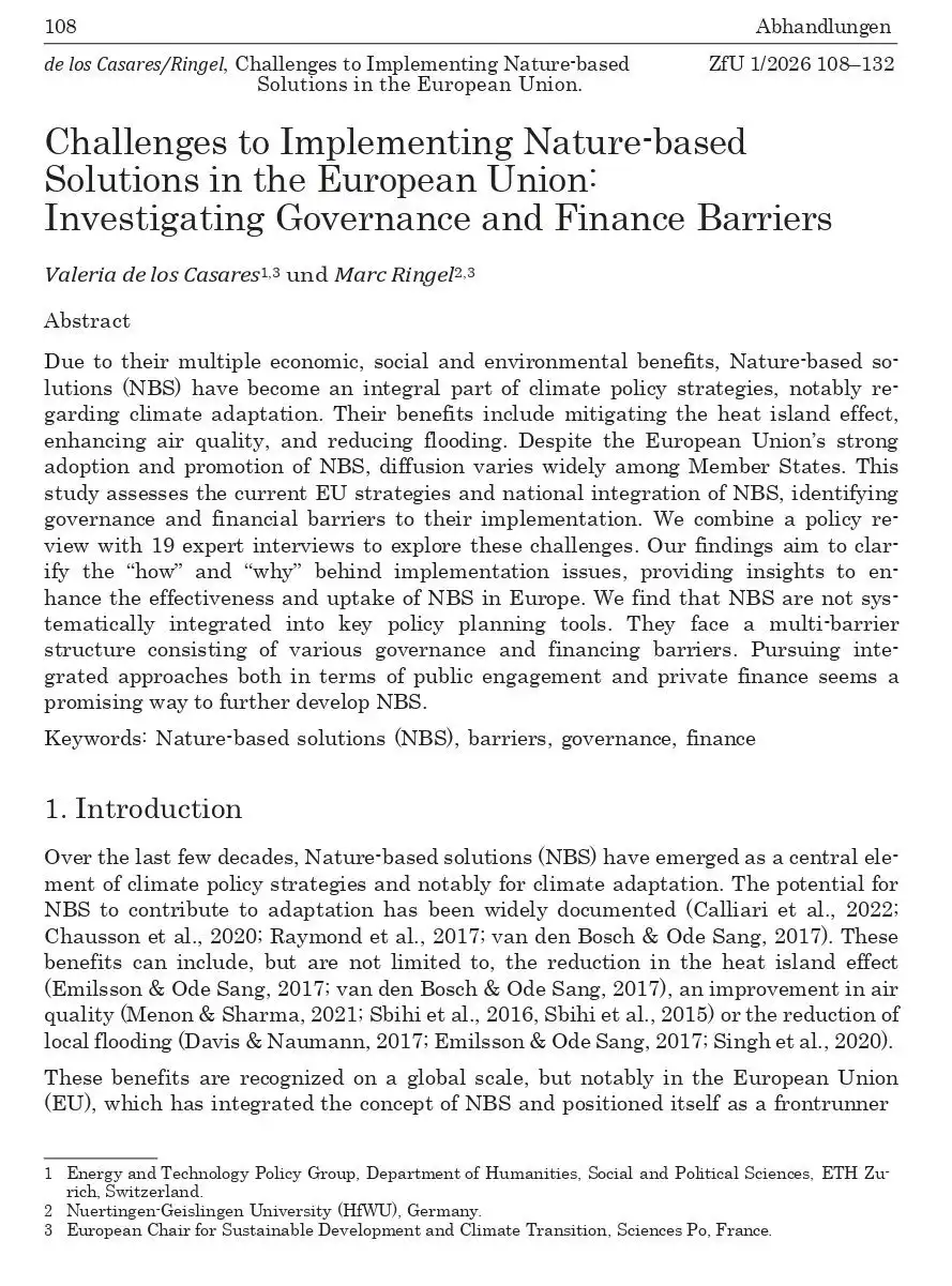 Nature-based Solutions Paper, First Page