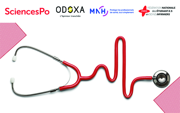 Stéthoscope en forme d'électrocardiogramme avec logo des partenaires 