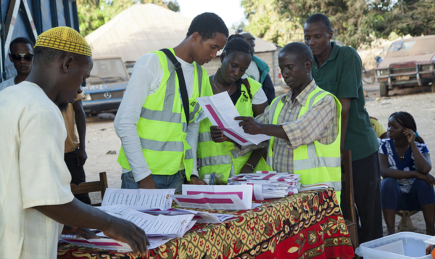 Ballot counting at a polling station in rural Guinea-Bissau, elections 2014