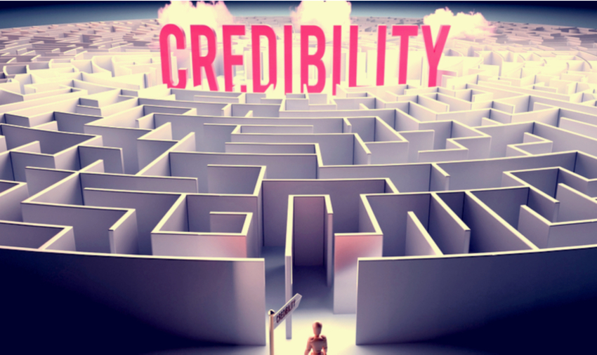 3D illustration of a labyrinth with the word "credibility" at the centre of it