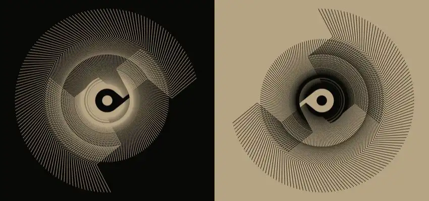 Abstract visual complementary clock wheels, ebony and ivory