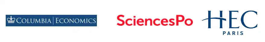 Logos of Columbia Economics, Sciences Po, and HEC Paris