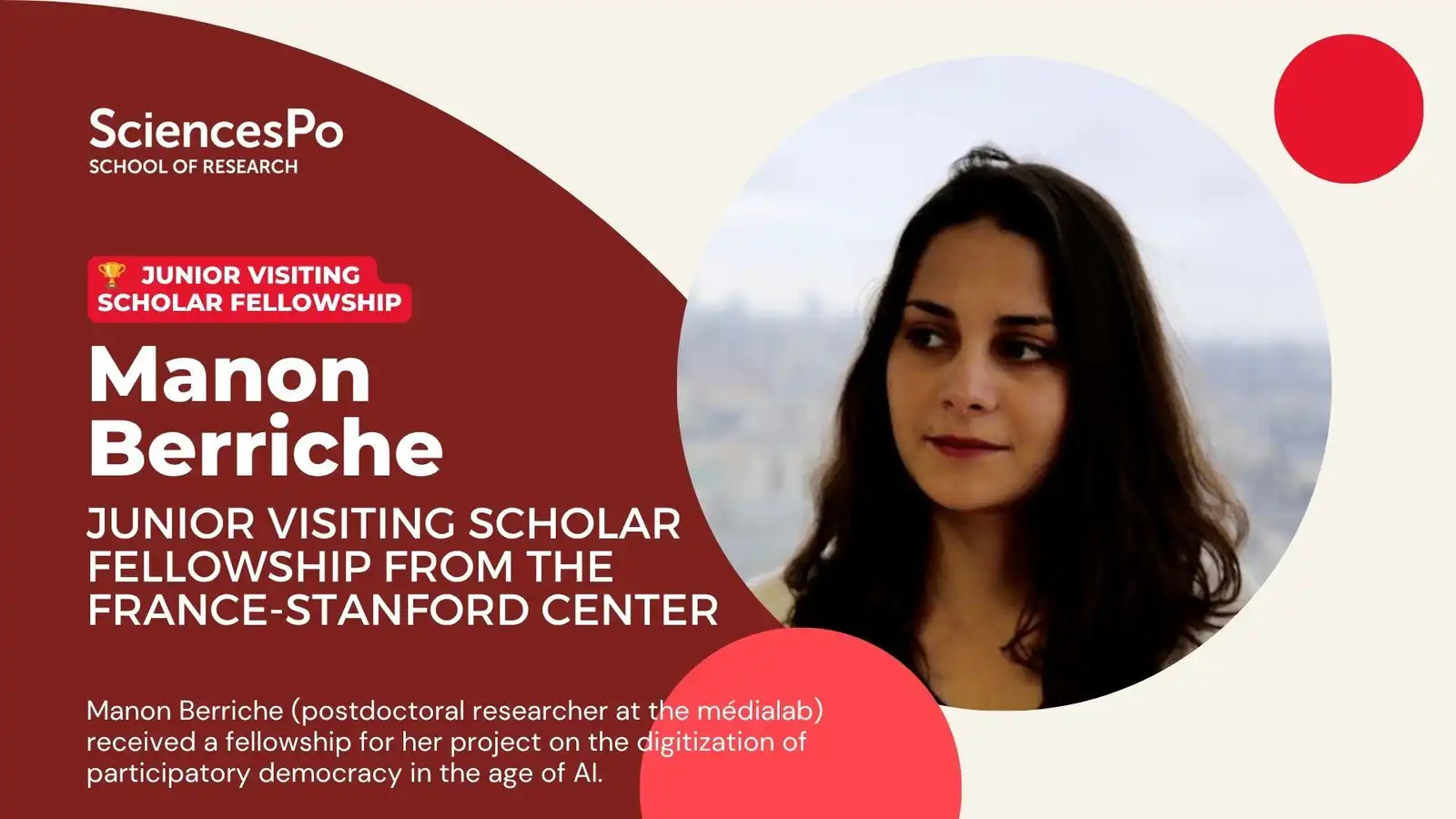 Manon Berriche awarded a Junior Visiting Scholar Fellowship from the France-Stanford Center