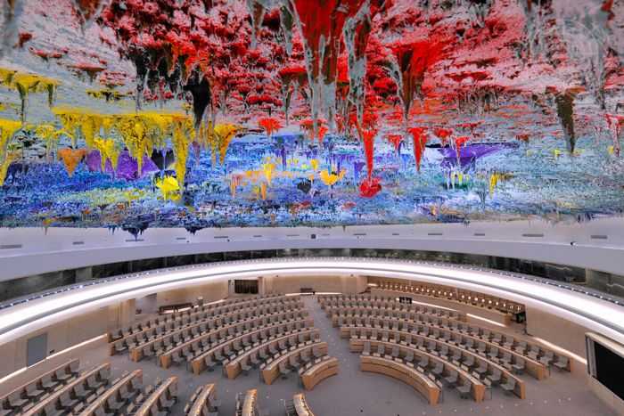 A partial view of The Human Rights and Alliance of Civilizations Room (formerly Room XX), the ceiling of which was created by the Spanish artist Miquel Barcelo