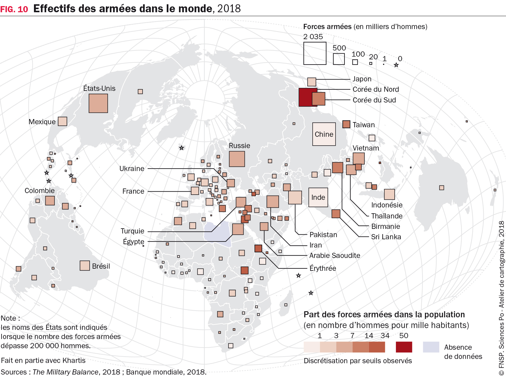 Effectifs des armées dans le monde, 2018