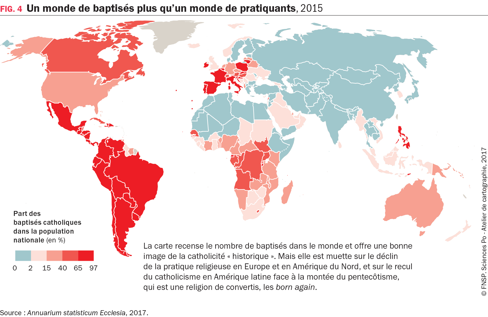 Carte : Un monde de baptisés plus qu’un monde de pratiquants, 2015