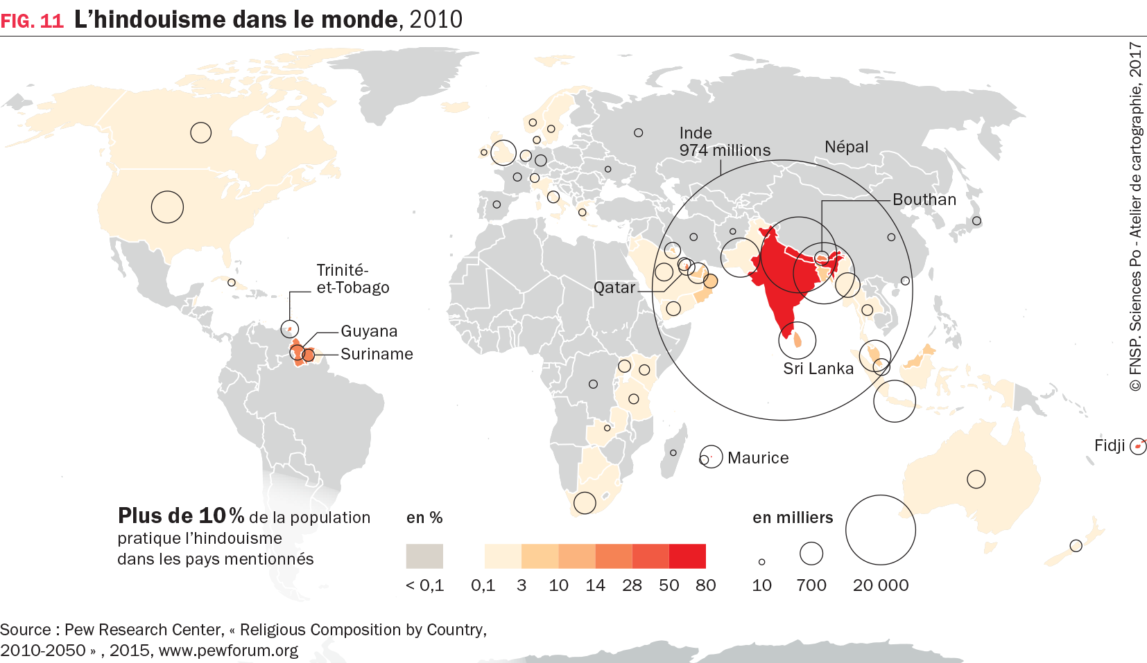 Carte : L’hindouisme dans le monde, 2010
