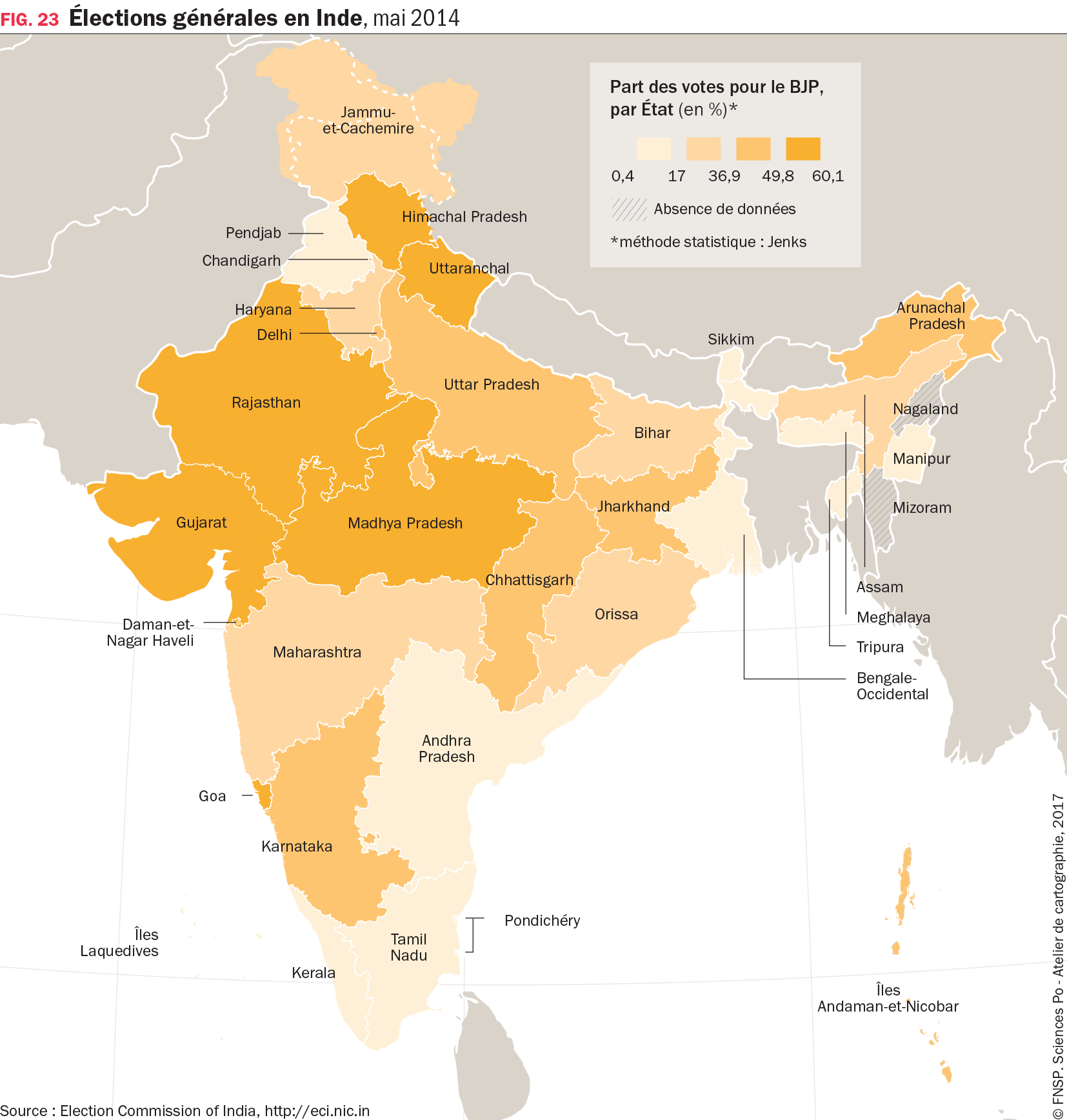 Carte : Élections générales en Inde, mai 2014