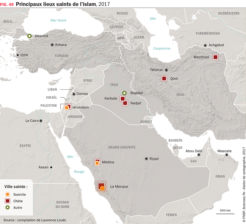 Carte : Principaux lieux saints de l’islam, 2017