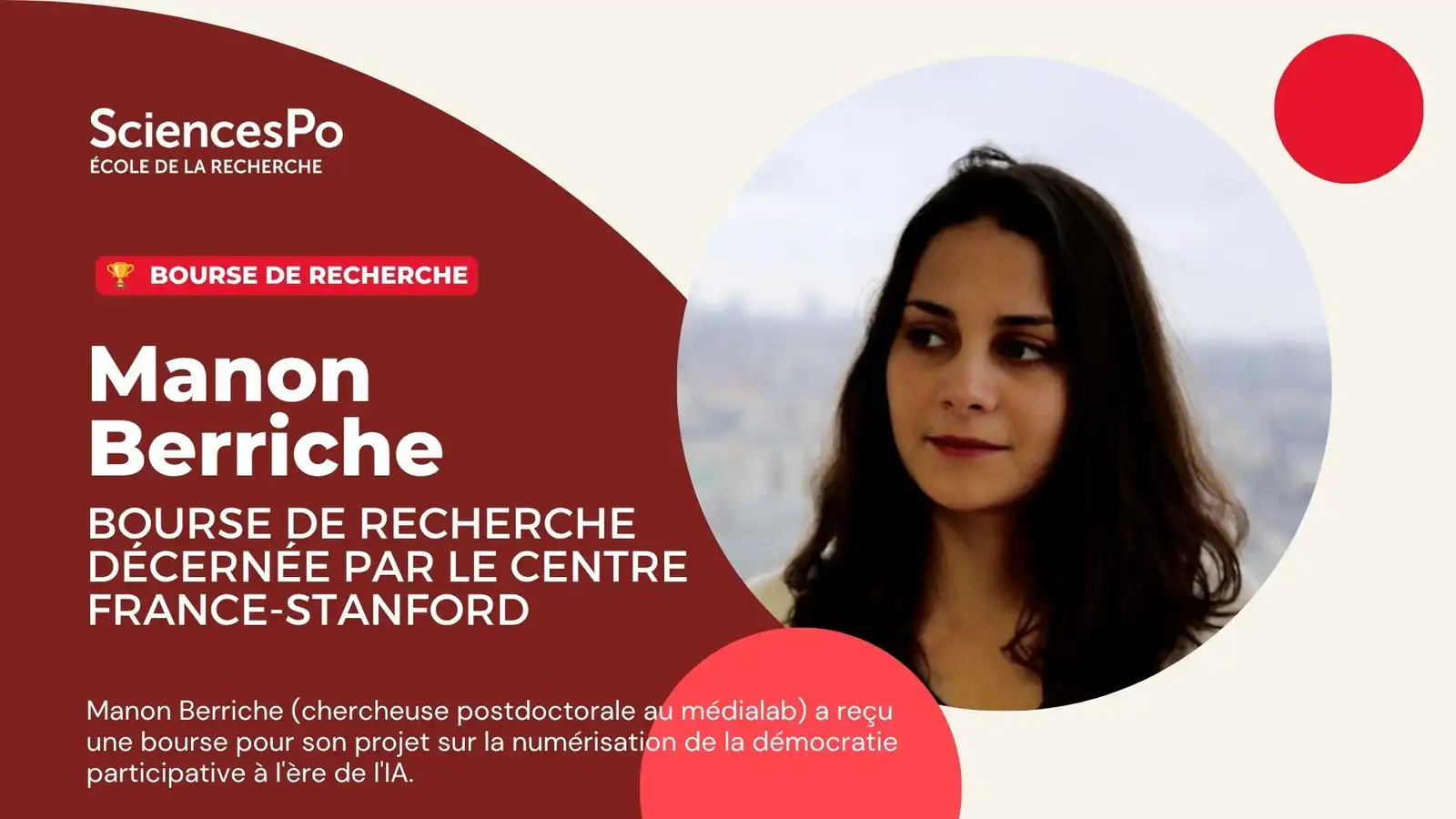 Manon Berriche a obtenu une bourse de recherche décernée par le Centre France-Stanford