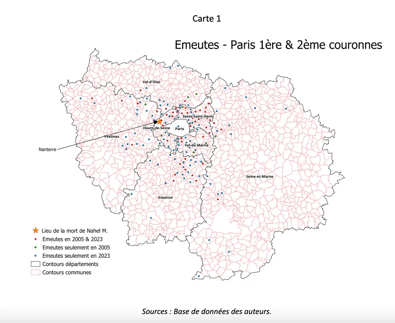 Carte numérotée 1 illustrant l'article, base de données des auteurs.