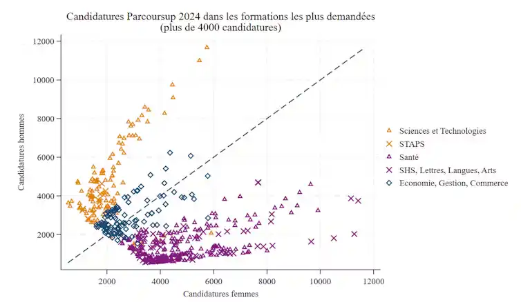 Source : Parcoursup 2024 – vœux de poursuite d’études et de réorientation dans l’enseignement supérieur et réponses des établissements. Fourni par l'auteur