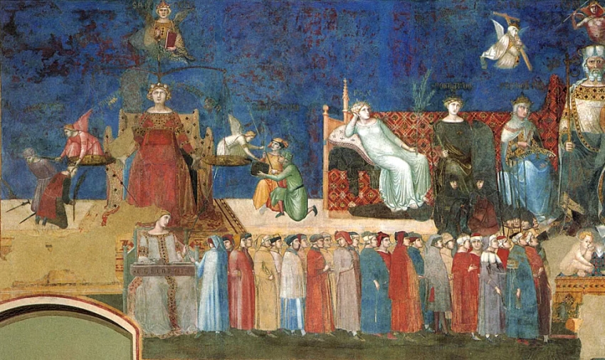 Ambrogio Lorenzetti, "Allégorie du Bon gouvernement", 1338-1340. Domaine public