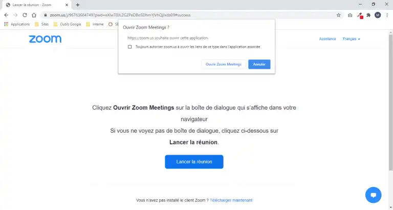 Aperçu de la fenêtre d'ouverture de Zoom