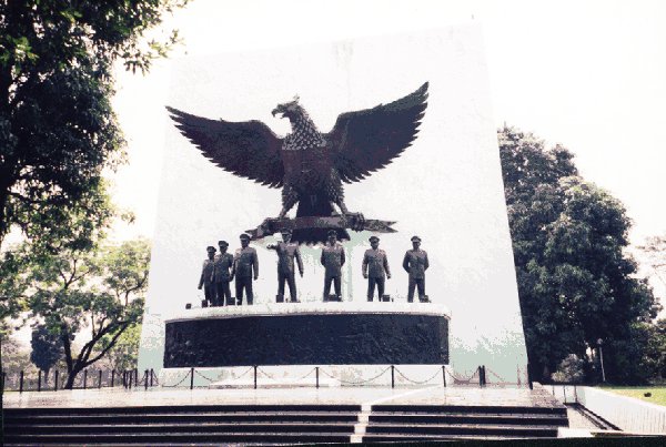 The Sacred Pancasila Monument, featuring the Pancasila emblem and statues of the seven army victims of the 30 September Movement: