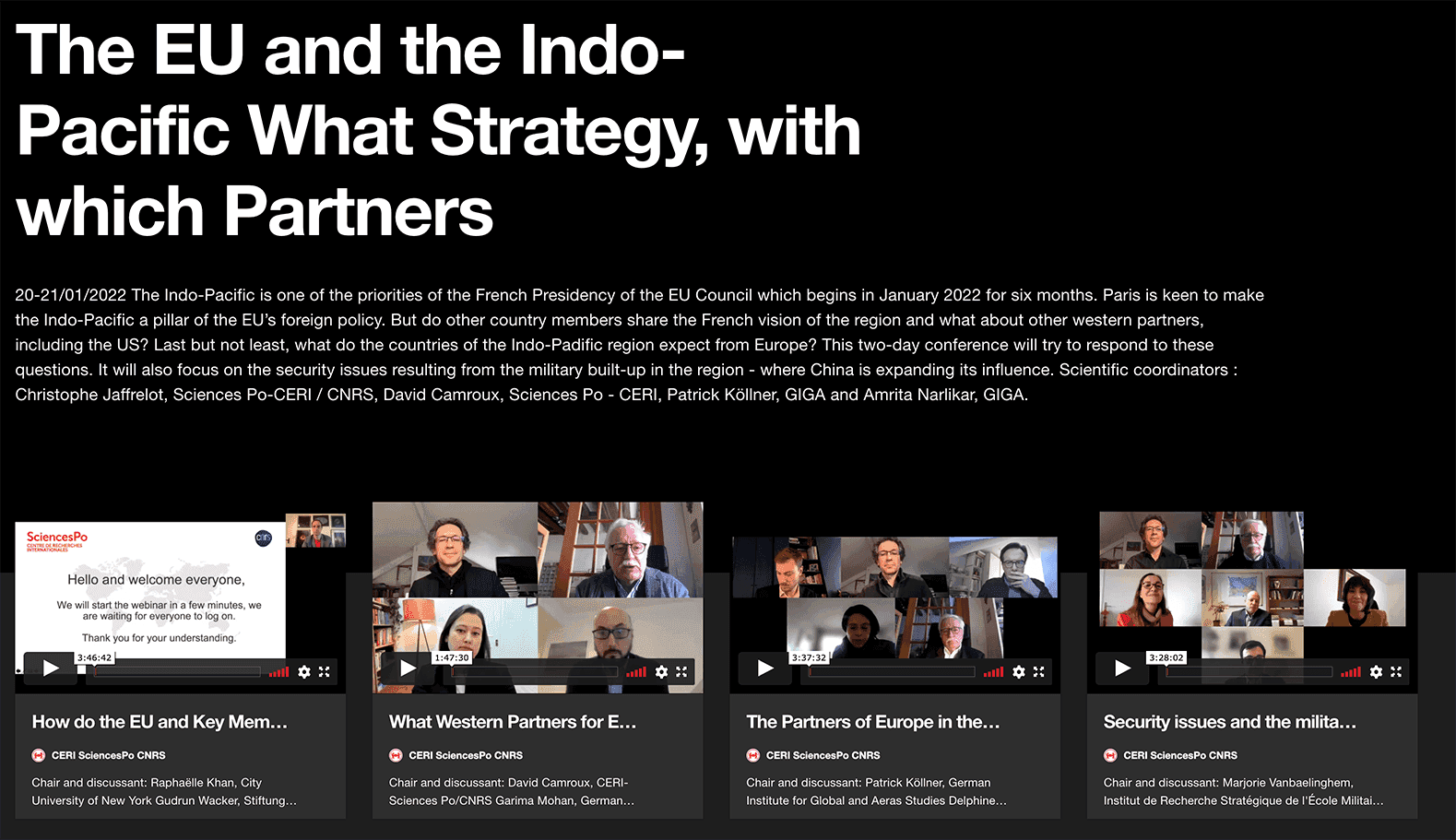 Webinar – « The EU and the Indo-Pacific What Strategy, with which Partners? »