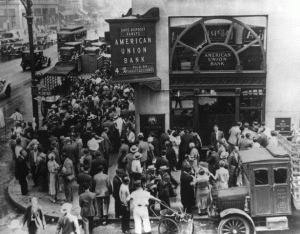 American Union Bank during a bank run early in the Great Depression.