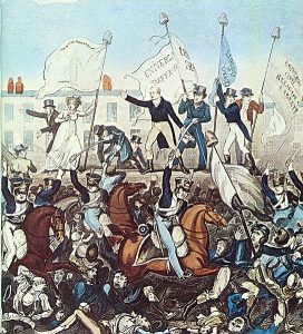 Peinture du massacre de Peterloo (1819) par Richard Carlile(1819). Crédits image : Domaine public