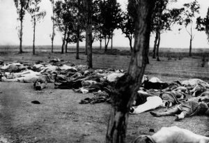 Armenians killed during the Armenian Genocide. Massacre, starvation, and exhaustion destroyed the larger part of the Armenian refugees in 1915. Turkish policy was that of extermination under the guise