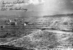 Destructed Hiroshima with autograph of "Enola Gay" Bomber pilot Paul Tibbets. US Public domain