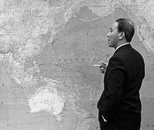 President Nguyen Van Thieu of South Vietnam standing in front of world map, during meeting with Lyndon B. Johnson in Hawaii by Yoichi R. Okamoto [Public domain], via Wikimedia Commons