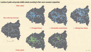 Location of public and private colleges according to their social profile. Source: OSC, Sciences Po.