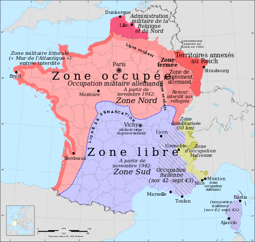 French occupied areas during the Second World War by Eric Gaba - CC BY-SA 4.0 
