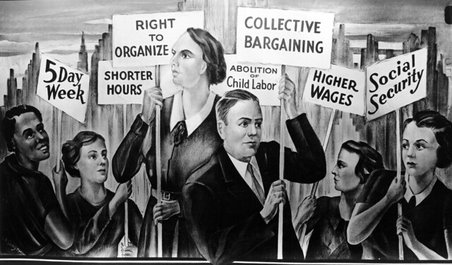 Mural of workers holding placards. Kheel Center. Collection: International Ladies Garment Workers Union Photographs (1885-1985). CC BY 2.0