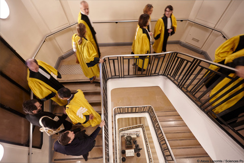 Les chercheurs se rendant à la remise de doctorat Honoris Causa à Sciences Po, 2019