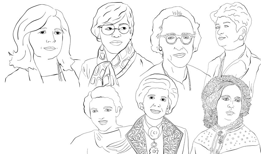 Portraits dessinés de femmes importantes dans l'histoire de Sciences Po