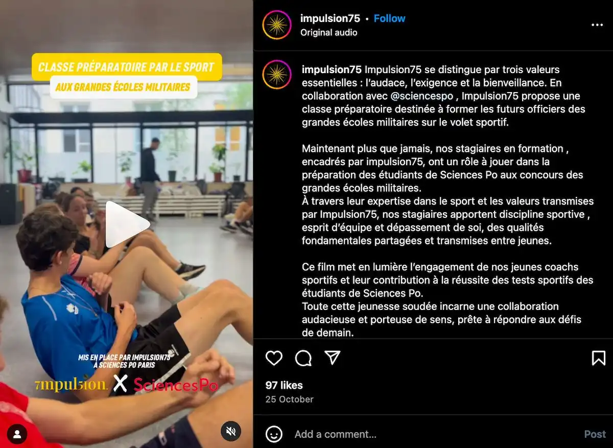 Capture d'une vidéo présente sur le compte Instagram d'Impulsion75.